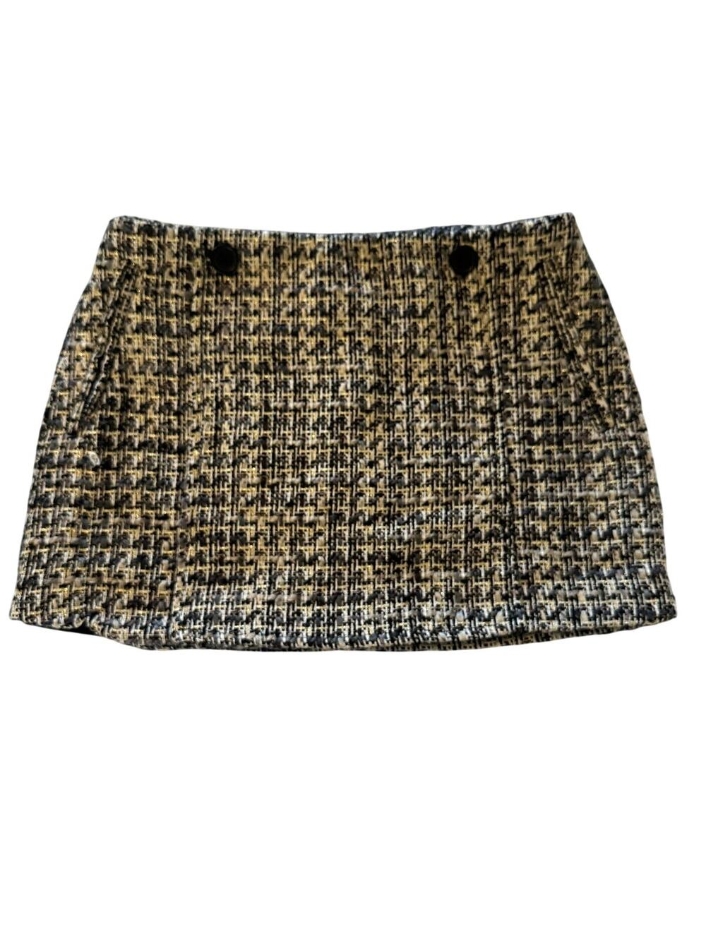 Forever 21 Tweed Mini Skirt Side Zip Black Beige Size M